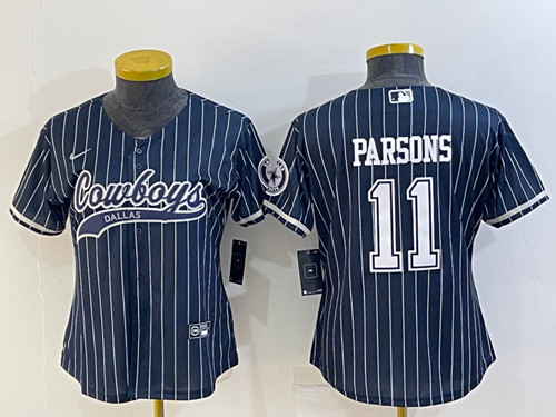 Youth Dallas Cowboys #11 Micah Parsons Navy With Patch Cool Base Stitched Baseball Jersey